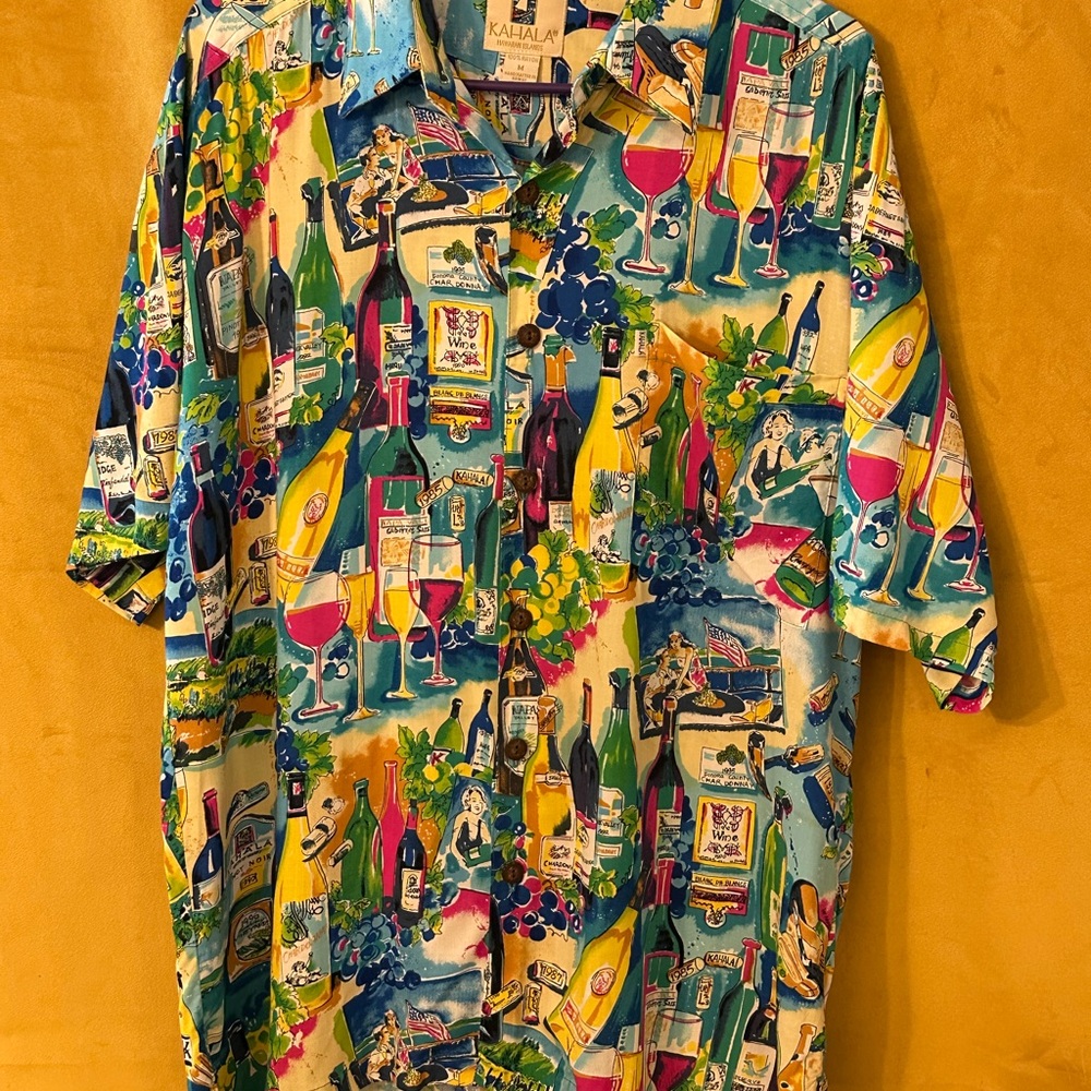 Kahala Men's Colorful Wine-Themed Button Down Shirt